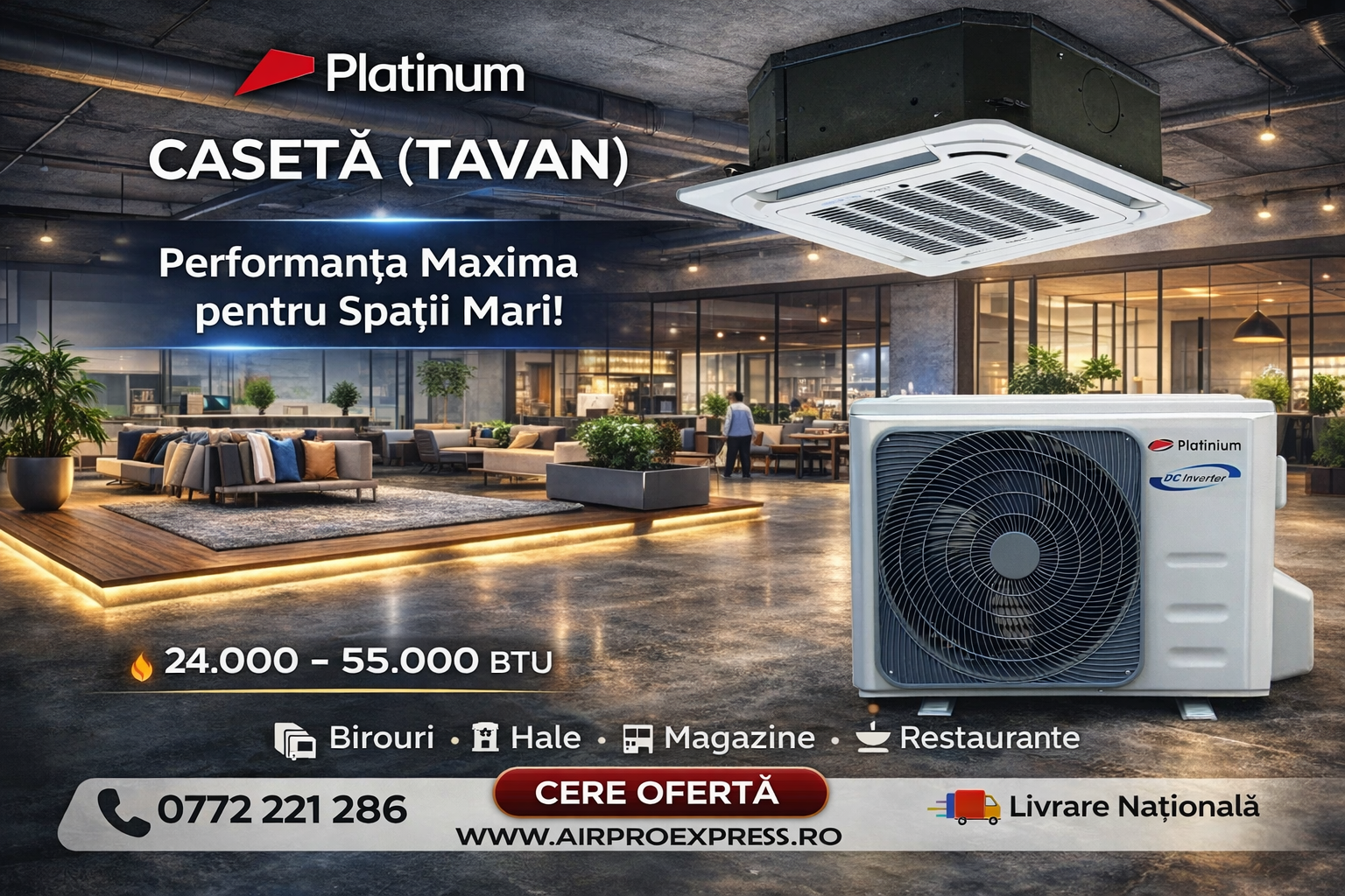 Caseta (tavan) aer conditionat Platinium pentru spatii mari