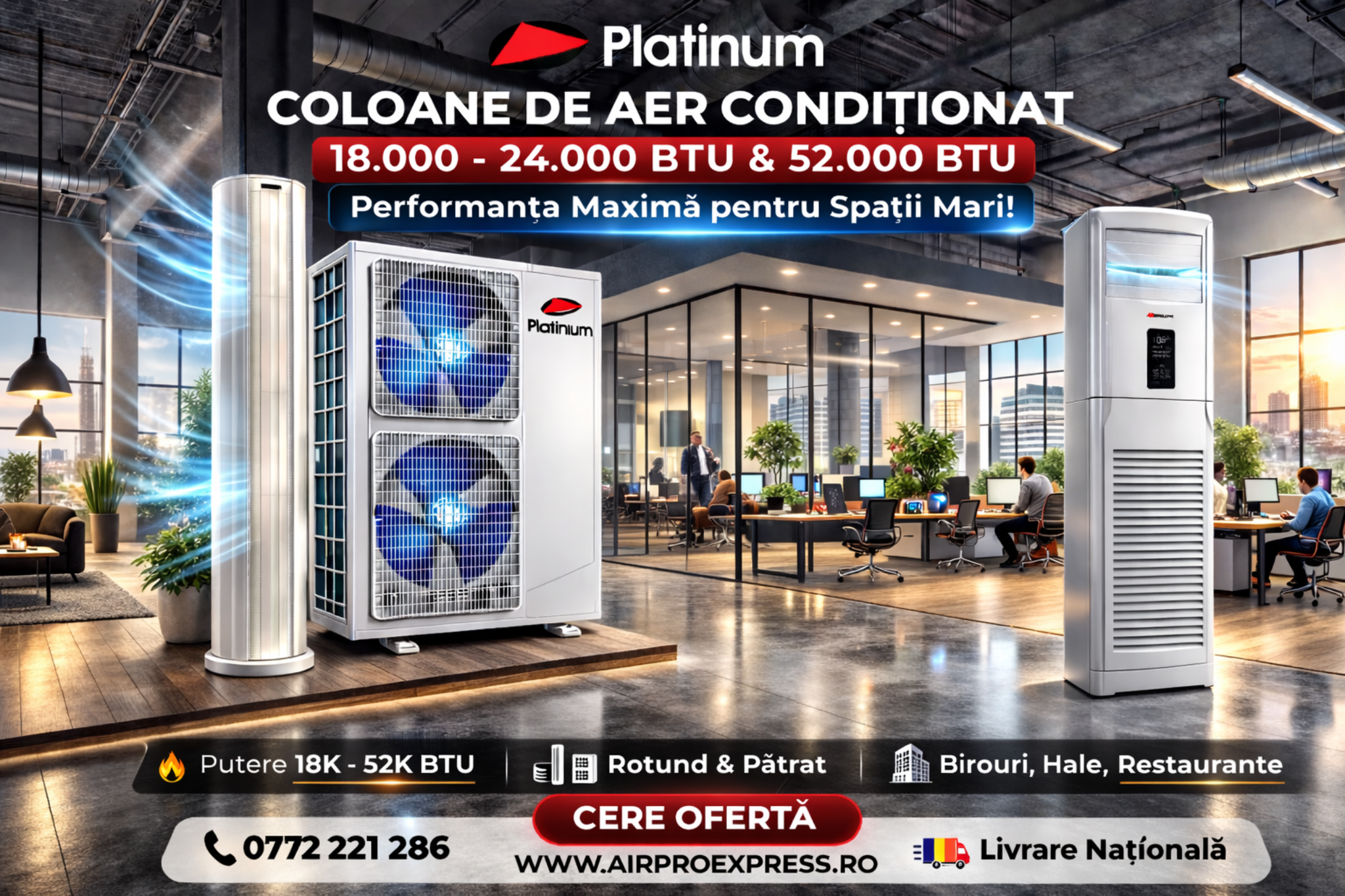 Solutii comerciale de climatizare AirPro Express – coloane, duct, casete, console, convertibile